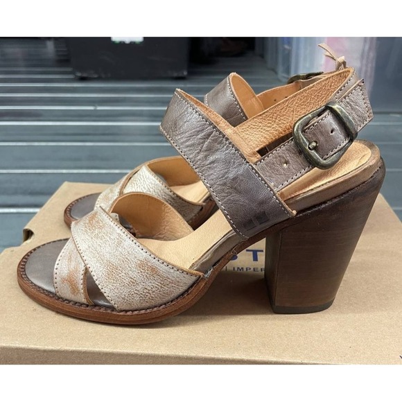Bed|Stü Shoes - Bed‎ Stu Rustic Sandals Womens 6 Gray Leather Hook & Loop Strap Heels Shoes